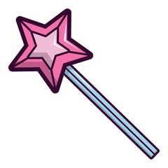 Magic wand star icon, cartoon style