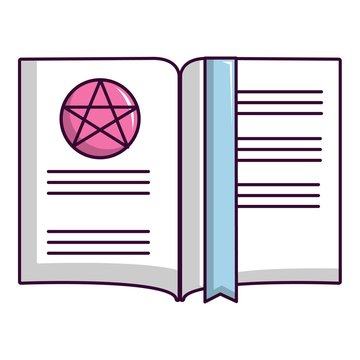 Old book with magic stars icon, cartoon style