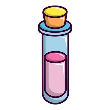 Magic glass tube love potion icon, cartoon style