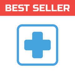 Cross medicine icon. Single high quality outline symbol for web design or mobile app. Thin line sign for design logo. Blue pictogram on white background. Vector illustration