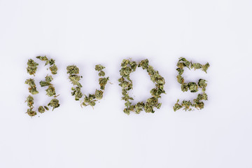 Buds spelled out with marijuana buds