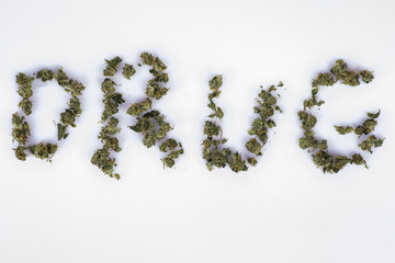 Drug spelled with marijuana buds