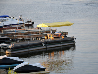 Sketch boats on pier