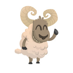 Funny cartoon sheep icon. Vector illustration of a fluffy sheep character mascot waving hand. Great for print, sticker or book illustration