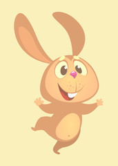 Cartoon cute bunny rabbit dancing excited. Flat Bright Color Simplified Vector Illustration In Fun Cartoon Style Design