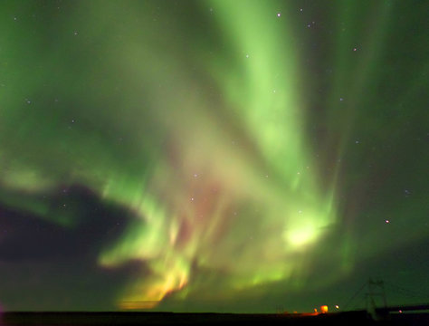 Spectacular Northern Lights Flashing on the Autumn Sky of South Iceland 