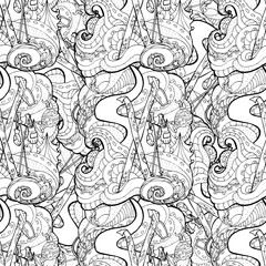 Seamless pattern for print textile design or paper wrapping.Merry Christmas style, ski equipment in the snow