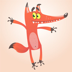 Cute funny fox mascot amusing and excited. Vector illustration isolated. Cartoon character for children books.