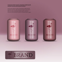 Brand. Soda can in red and purple shades with logo and text.