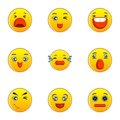 Yellow smileys icons set, flat style