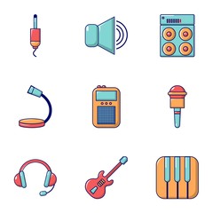 Voice recording icons set, flat style