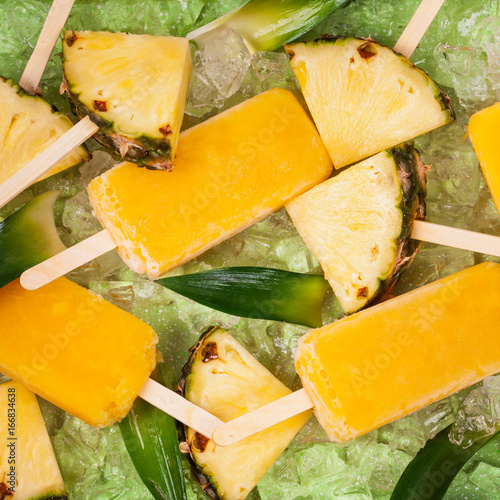 "Pineapple Frozen Fruit Bars Popsicles. Selective focus." Stock photo