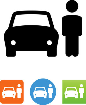 Man Standing Next To A Car Icon - Illustration