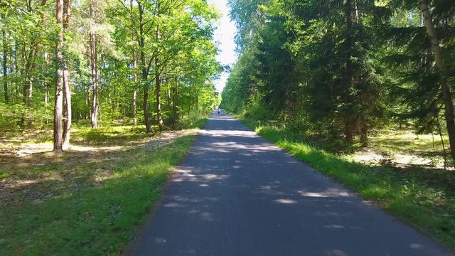Motorcycle on the rural road from drone in Czech Republic