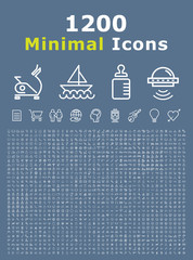 Naklejka premium Set of 1200 Minimal White Icons ( Isolated Elements )