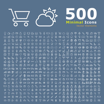 Set of 500 Standard Universal Minimalistic Elegant Modern High Quality Thin Line Icons 