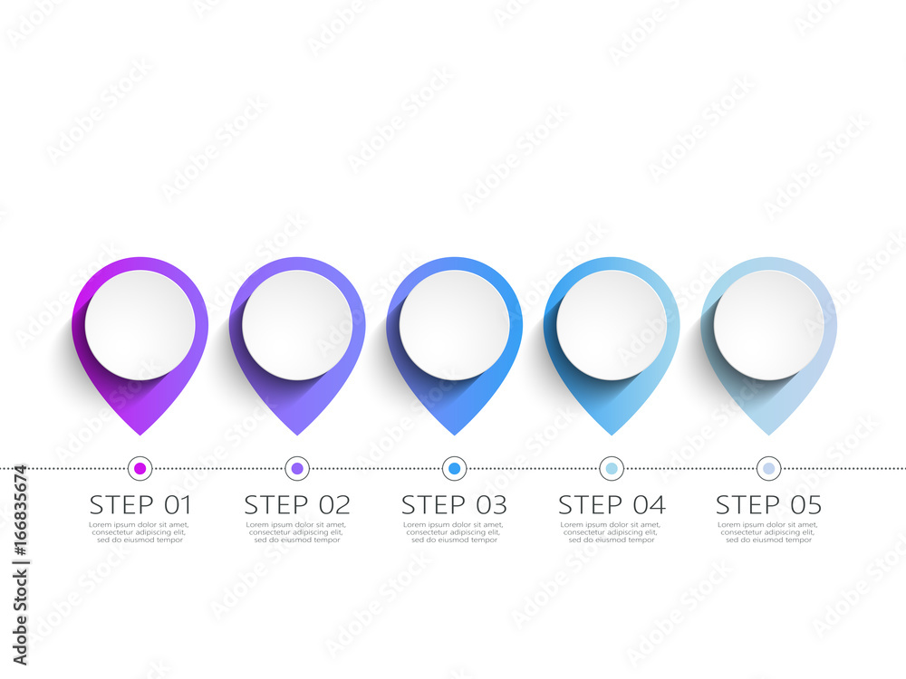 Poster modern 3d infographic template with 5 steps. map with pin pointers. business circle template with op