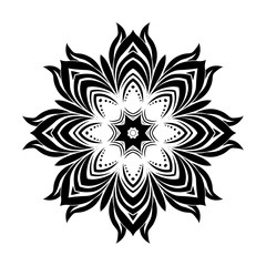 Black round mandala silhouette for calligraphic design. Vector frame isolated on white.
