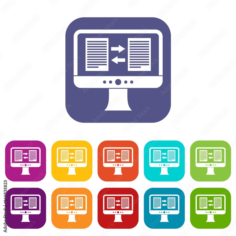 Aufkleber translator app on the screen of computer icons set