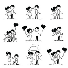 set of doodle couple. vector illustration