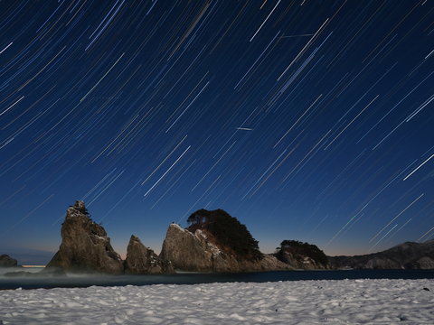 浄土ヶ浜と星の軌跡