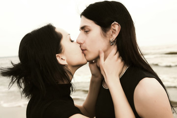 Loving couple near the sea