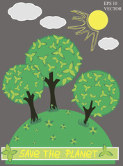Green planet with tree vector