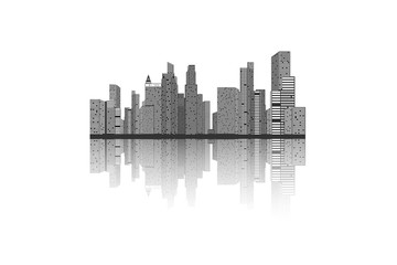 Building and City Illustration, City scene on white background