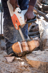 Carving a wooden sculpture