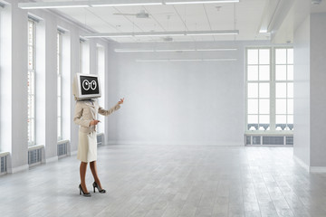 Fototapeta premium Problem of television addiction. Mixed media