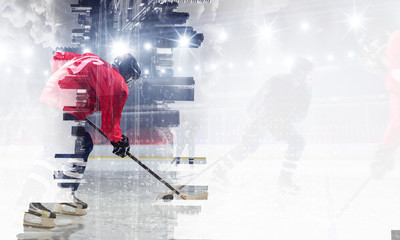 Hockey players on ice. Mixed media - obrazy, fototapety, plakaty