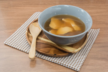  soy milk with barley, jelly, red beans and sesame on glass