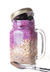 Oatmeal with blueberries in a jar