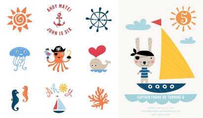 Pirate Party Invitation. Vector illustration.