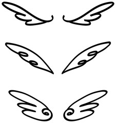 Cartoon illustration doodle of angel or fairy wings icon sketch set. Cartoon wings for comic and decoration usage in isolated background, create by vector