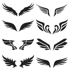 Wings logo elements, Wing icon design collection, vector illustrations.