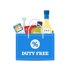 Vector flat icons of Duty Free shop and goods at airport