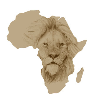 Map of Africa with drawn lion