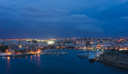 Malta. Panoramic view of Marsamxett Harbour from the city walls of Valletta in the morning