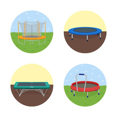 Jumping trampoline flat realistic icon