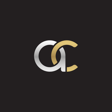 Initial lowercase letter ac, linked overlapping circle chain shape logo, silver gold colors on black background
 

