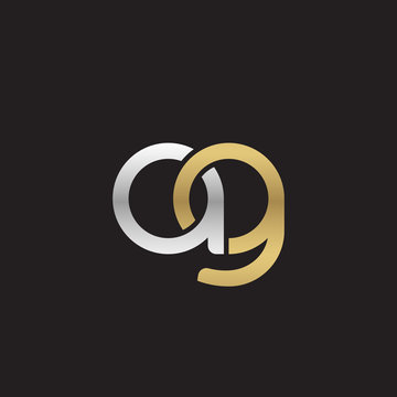 Initial lowercase letter ag, linked overlapping circle chain shape logo, silver gold colors on black background
 
