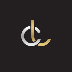 Initial lowercase letter cl, linked overlapping circle chain shape logo, silver gold colors on black background