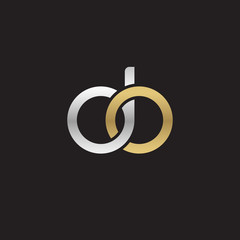 Initial lowercase letter do, linked overlapping circle chain shape logo, silver gold colors on black background