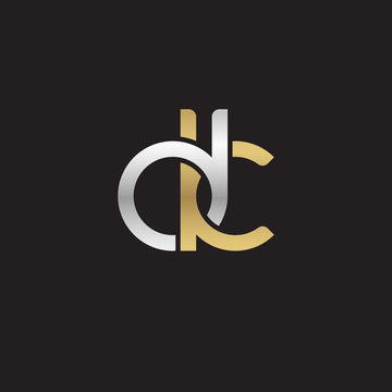 Initial lowercase letter dk, linked overlapping circle chain shape logo, silver gold colors on black background