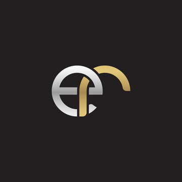 Initial lowercase letter er, linked overlapping circle chain shape logo, silver gold colors on black background
