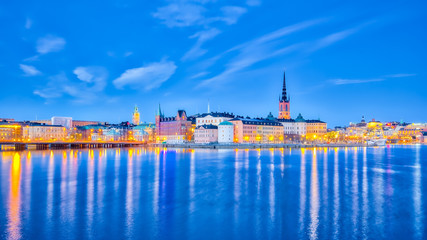 Fototapeta na wymiar Panorama view of Stockholm cityscape at night in Sweden
