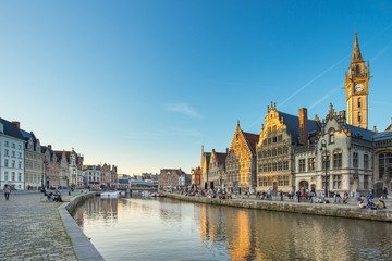 Fototapeta na wymiar The Graslei in city center of Ghent, Belgium