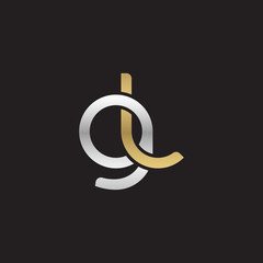Initial lowercase letter gl, linked overlapping circle chain shape logo, silver gold colors on black background © ariefpro