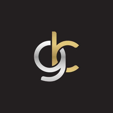 Initial lowercase letter gk, linked overlapping circle chain shape logo, silver gold colors on black background
